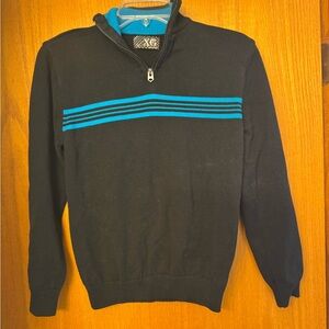 Boy’s  Black Quarter-Zip Sweater with Blue Stripes